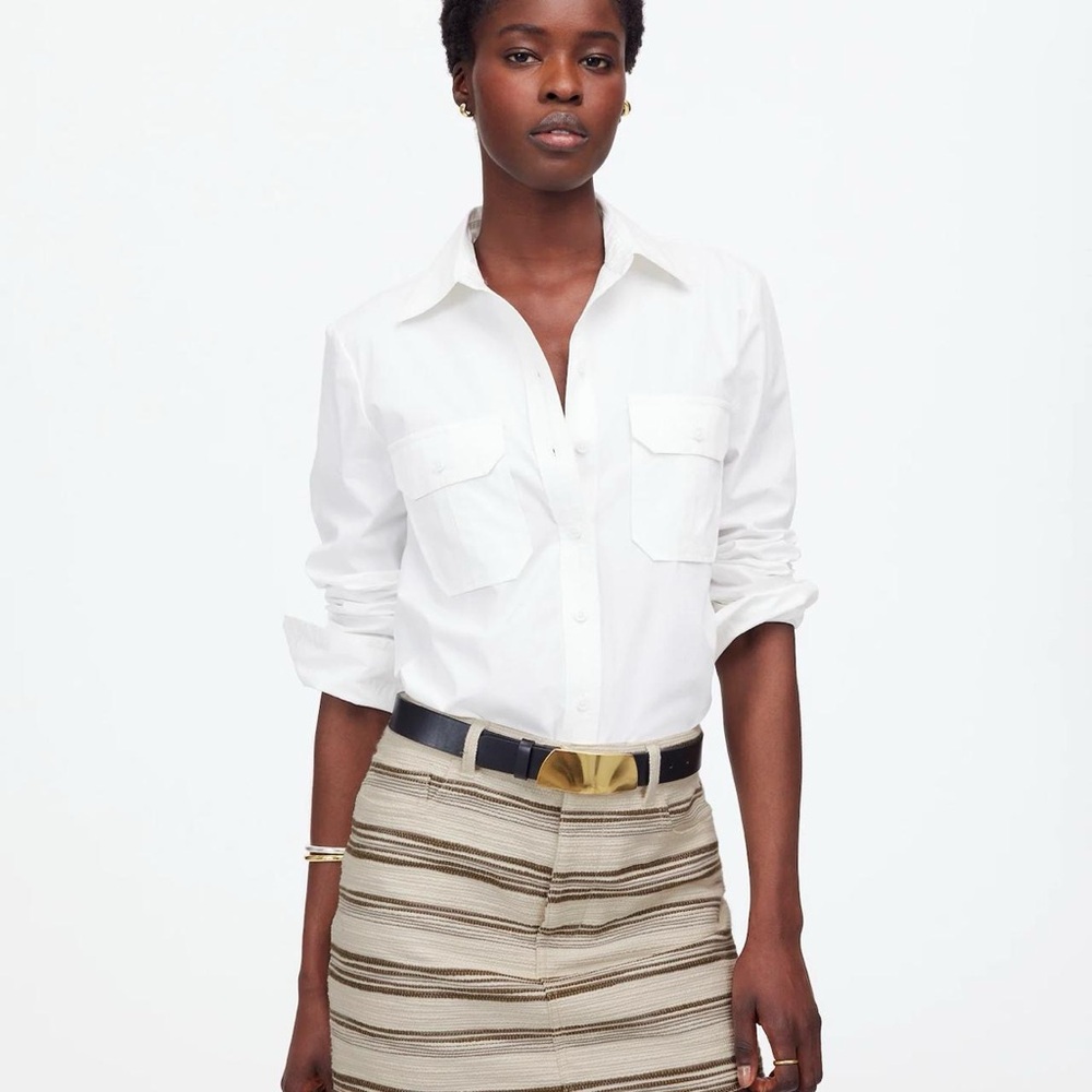 Madewell Cotton Textured Green Striped Skirt